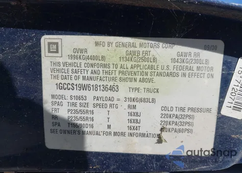 2001 Chevrolet S-10 Ls from USA, damaged, VIN 1GCCS19W618136463